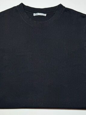 Zara Men’s Black Cotton Crew Neck T‑Shirt – Size M